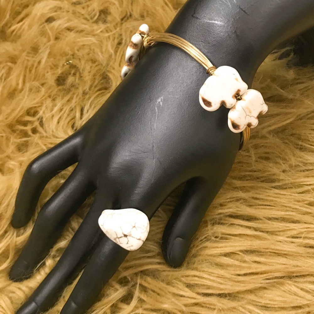 Stone wire ring and elephant wire bracelet